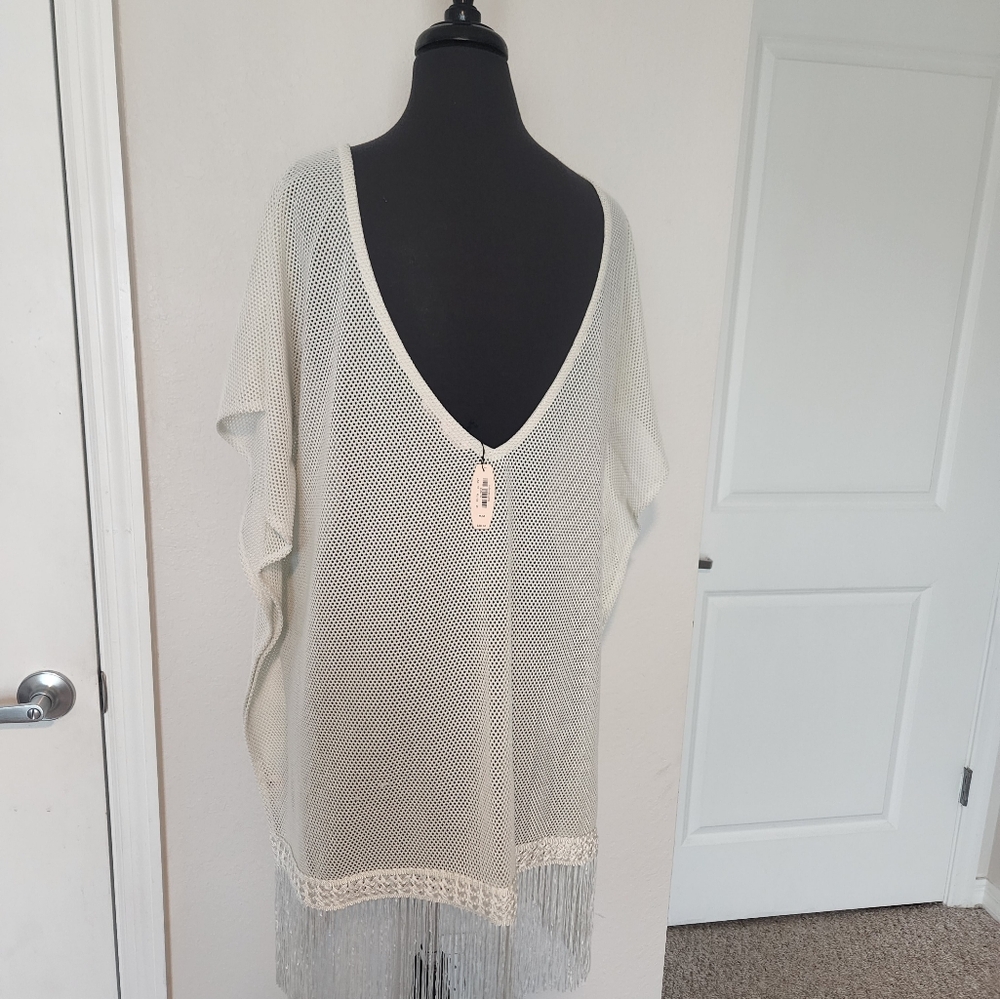 Victoria Secret Chic White Mesh Cover-Up with Fringe